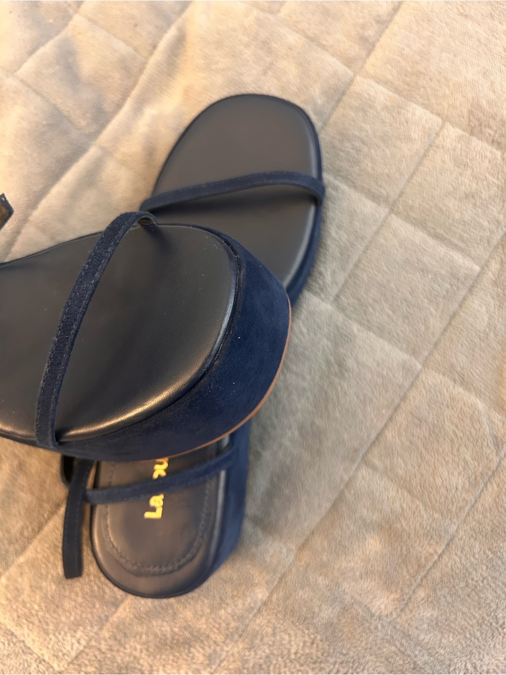 Larroude Gio navy leather platform wedge sandals size 8 - Picture 7 of 9